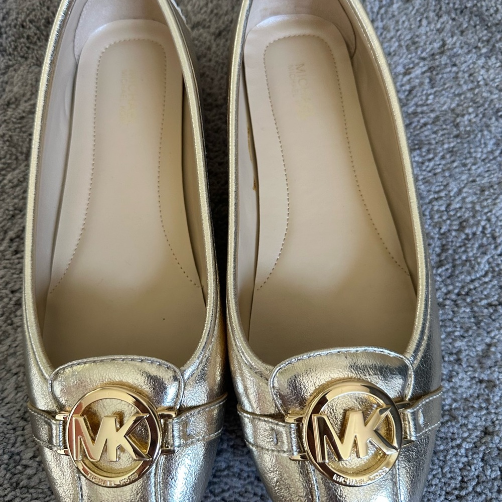 Michael Kors Gold Ballet Flats with MK Logo